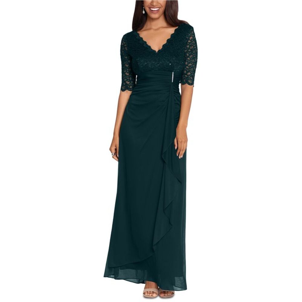 B&A Womens Lace-Top Waterfall-Detail Maxi Dress, NWT